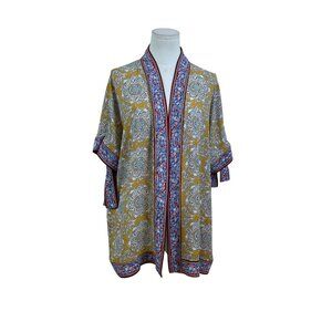 Max Edition Womens Yellow Multicolor Kimono Jacket Floral Lightweight Size S